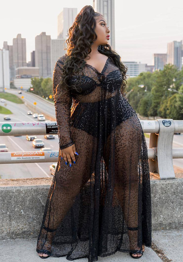 Summer Fashion Plus Size Women's See-Through Sexy Mesh Sequin Maxi Dress