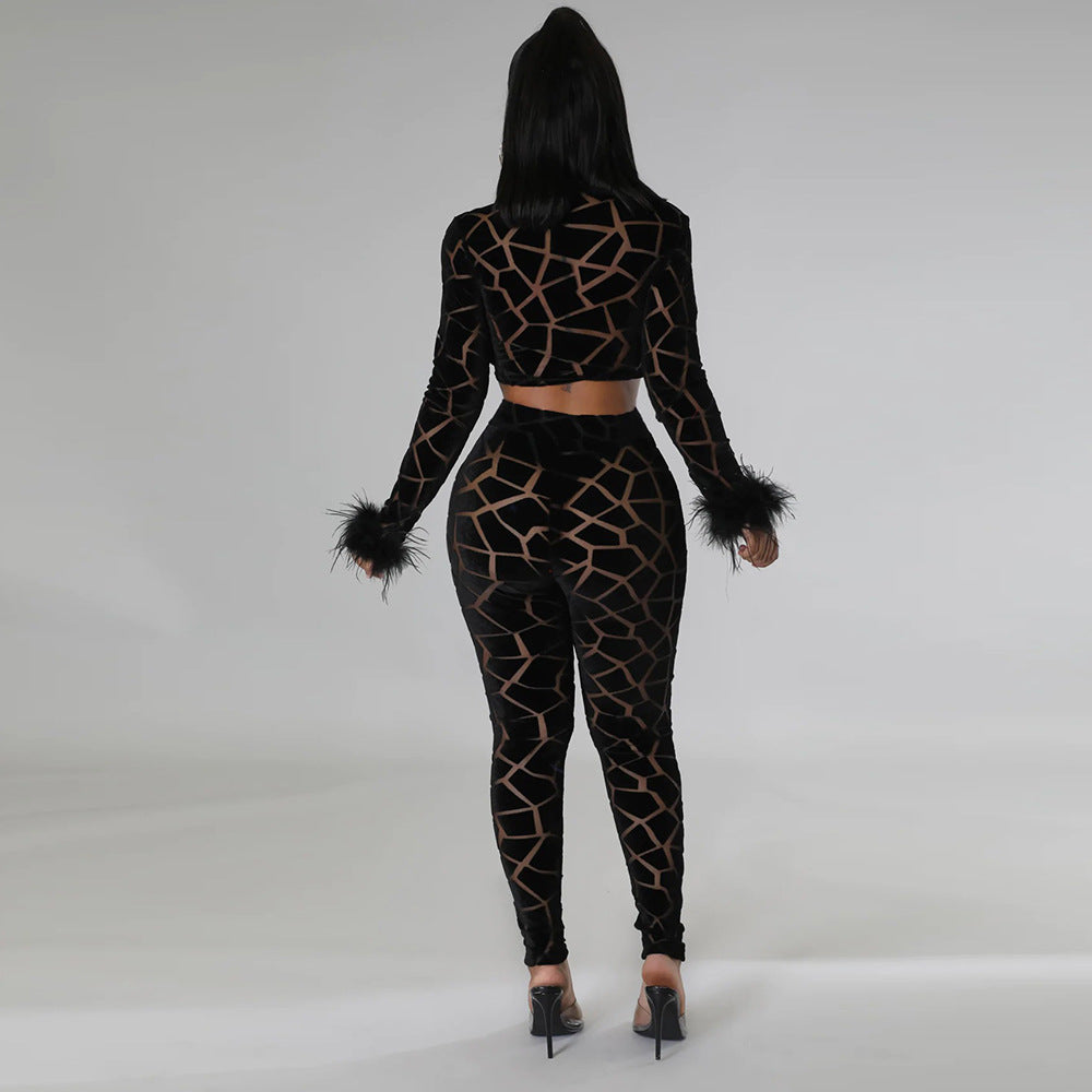 Long-sleeved short top with slim pencil pants fashion two-piece 5