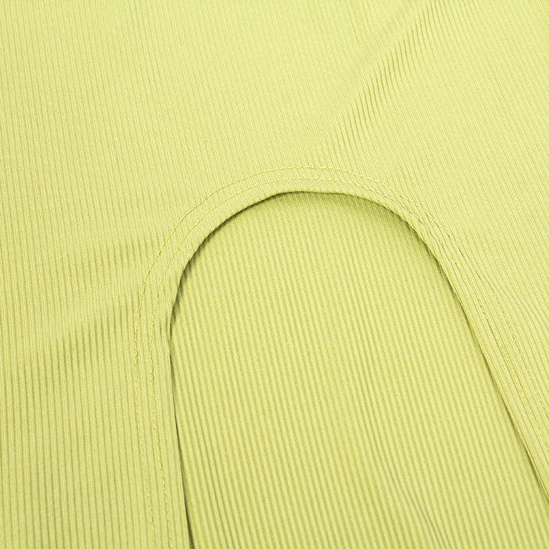 Women Summer Solid Sleeveless Round Neck Slit Bodycon Dress 16