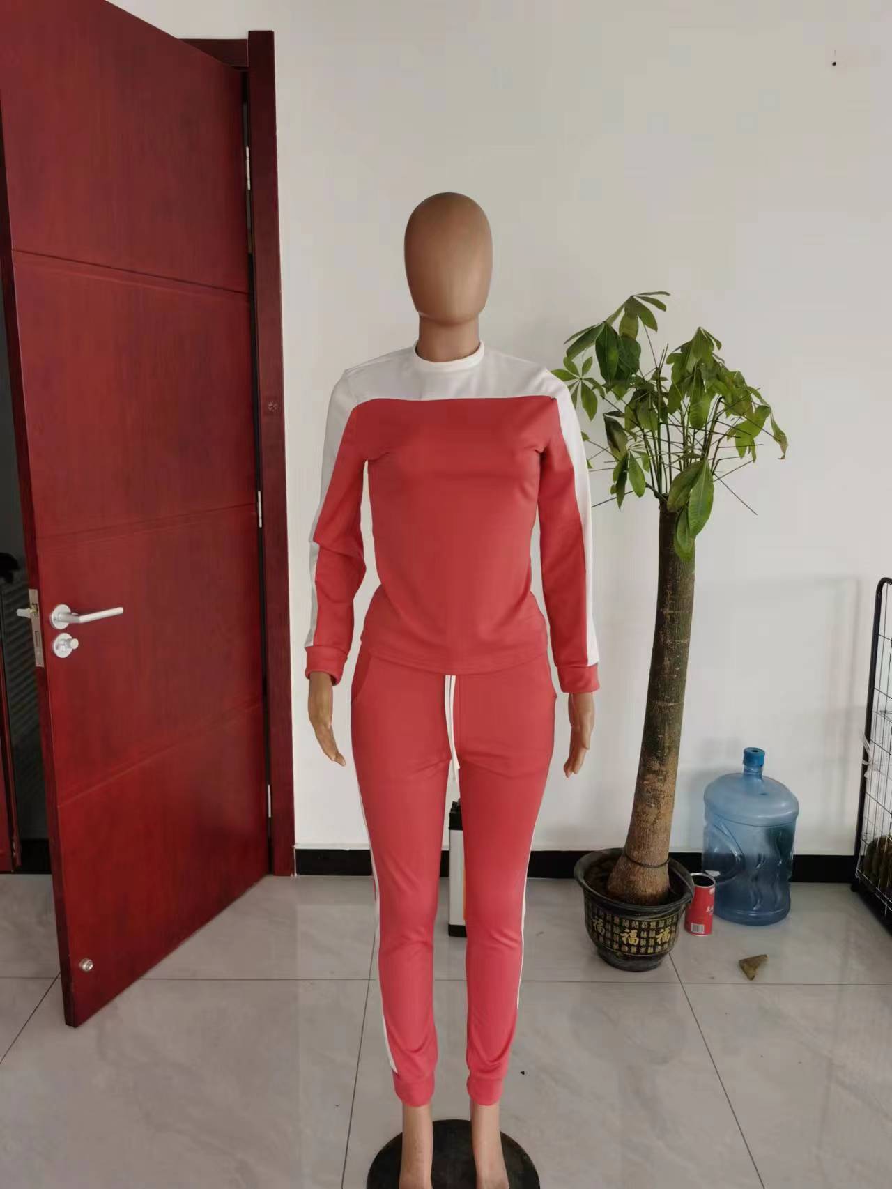 Women Sports Colorblock Long Sleeve Top and Pants Casual Two-piece Set 5