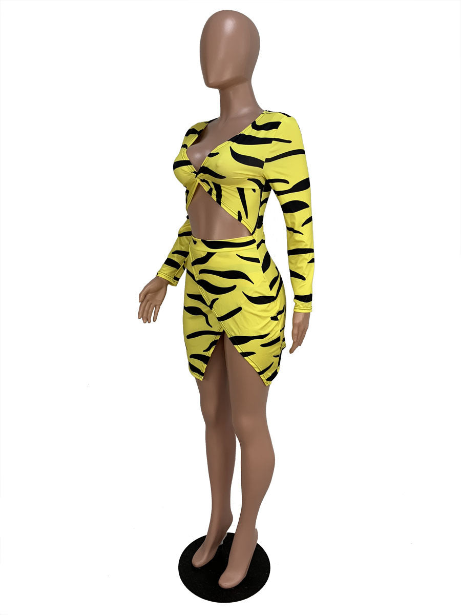 Fashion Women's Long Sleeve Leopard Print Tight Fitting Sexy Hollow Slit Bodycon Dress 11