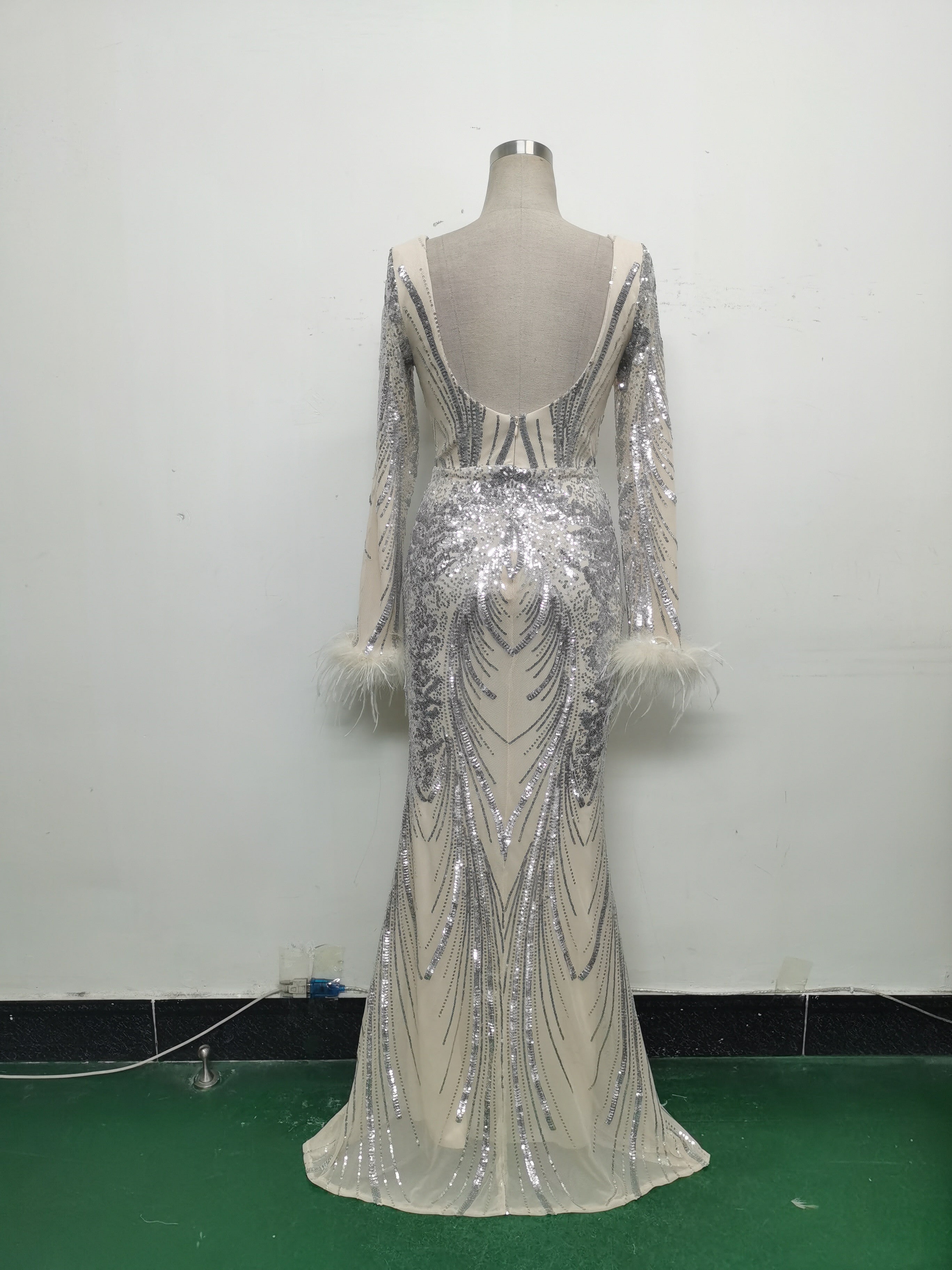 Women Positioning Flower Ostrich Feather Evening Dress 33