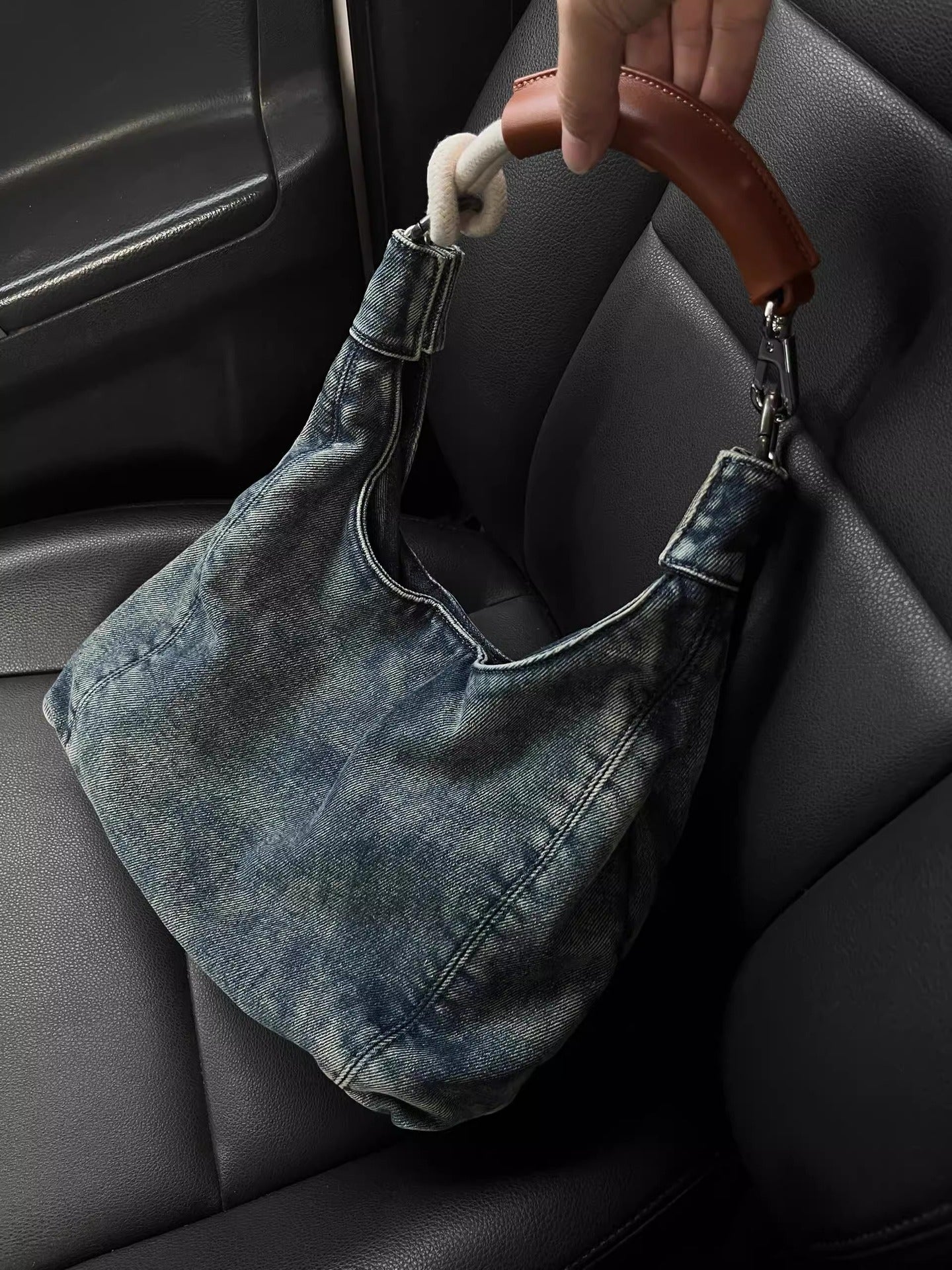 Denim Tote Bag Women's Spring Summer Casual Armpit Bag Shoulder Bag 5