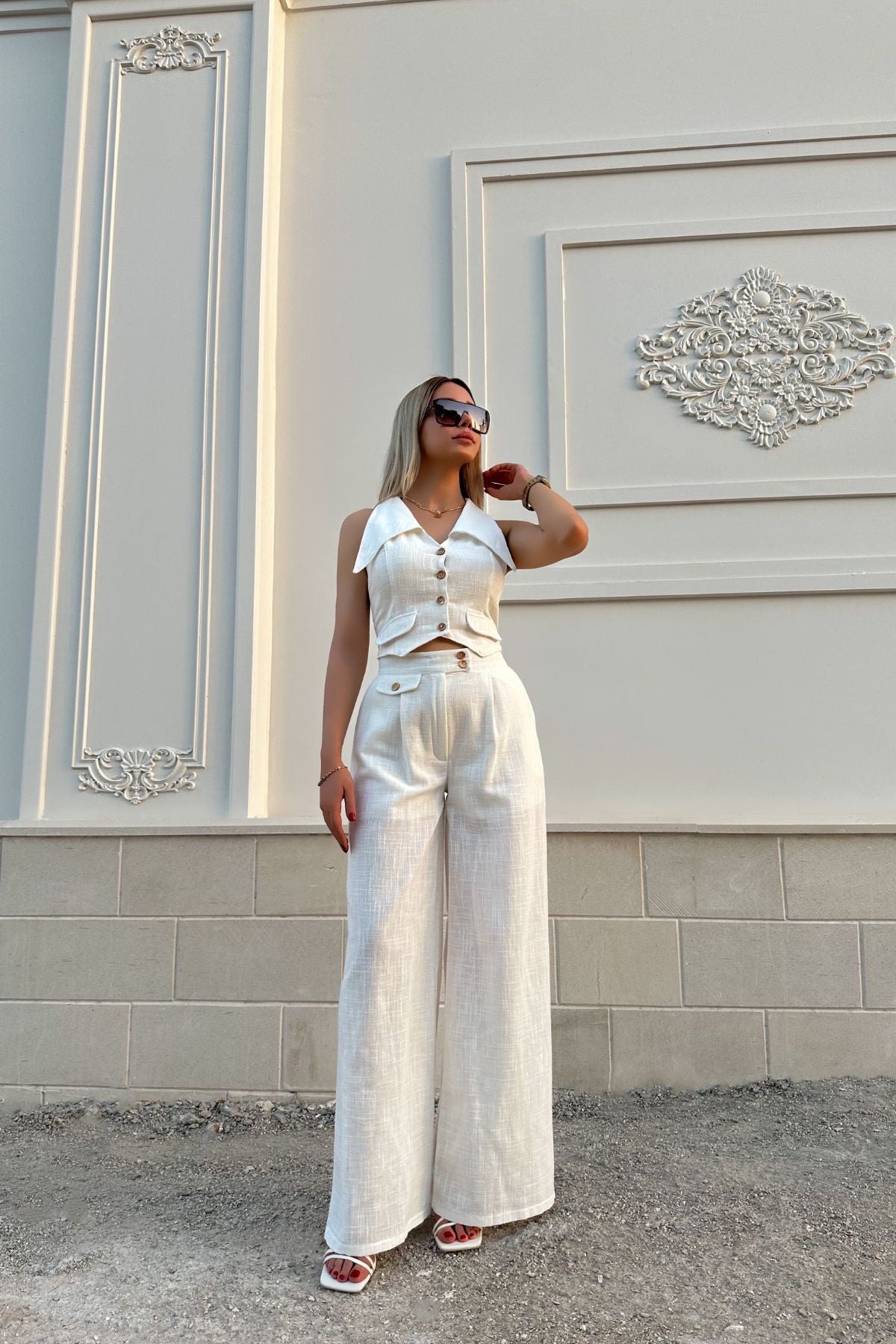 Women's Two Piece Set Summer Sleeveless Short Vest Top Loose Solid Color Trousers 9