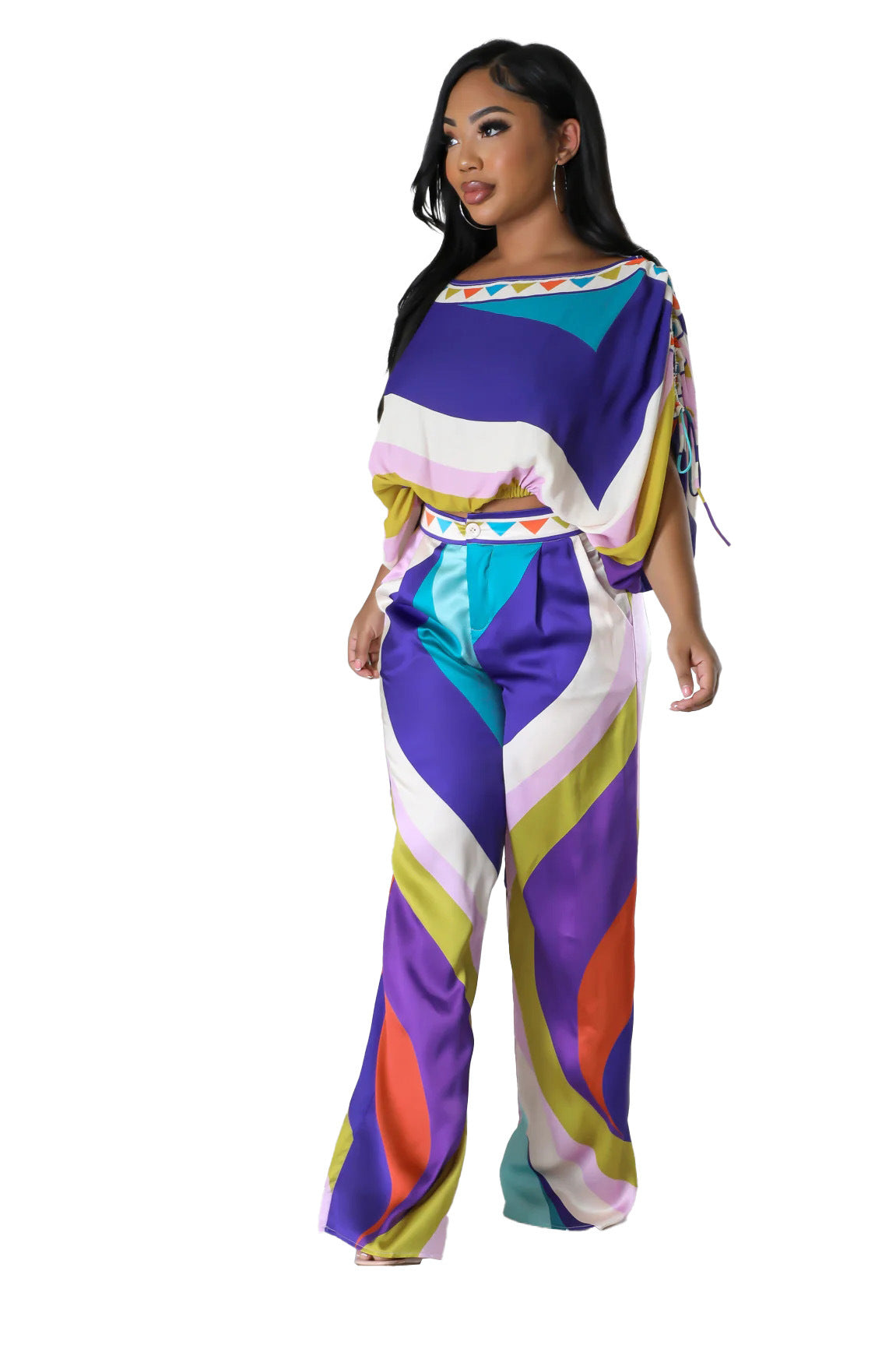 Women printed Top + trousers two-piece set 7