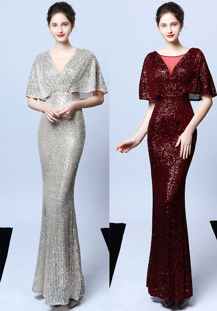 Asymmetrical Short Front Long Back Evening Dress Dance & Party Sequined Gown