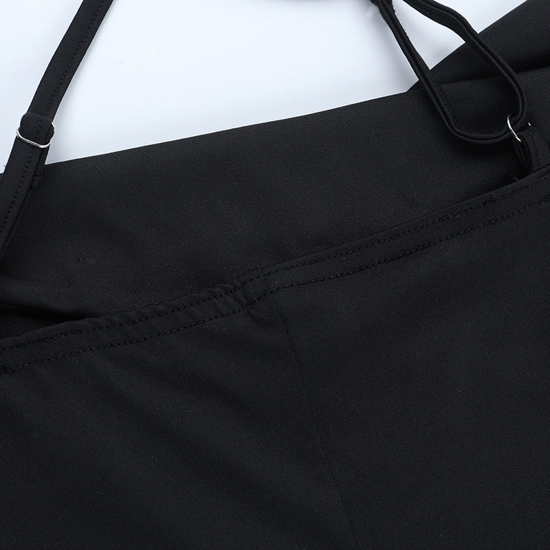 Women Sexy Cutout Slit Black Halter Dress 16