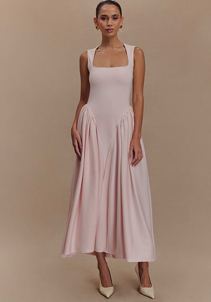 Spring Elegant Square Neck Strap Long Dress
