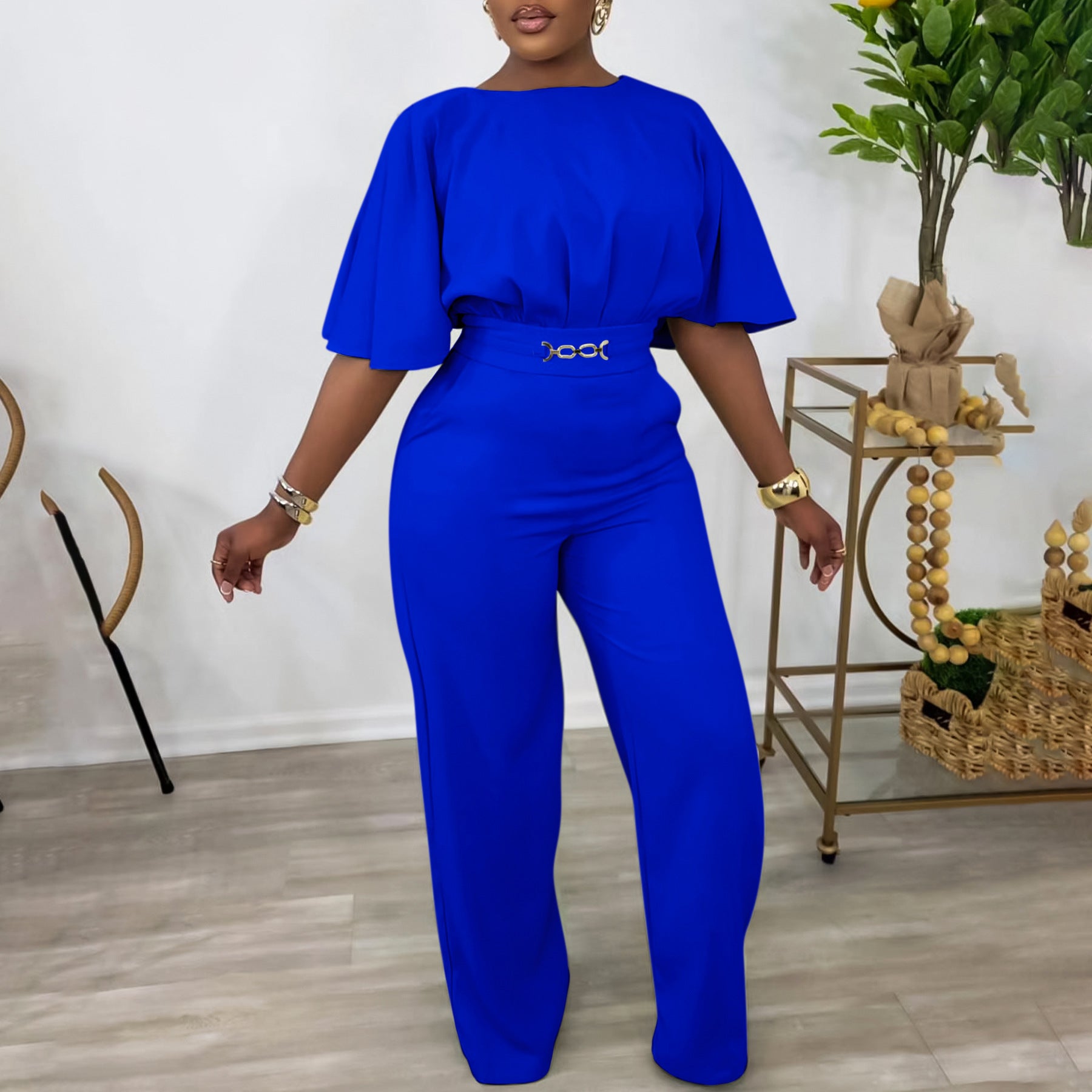 Plus Size Women Loose Solid Wide Leg Jumpsuit 3