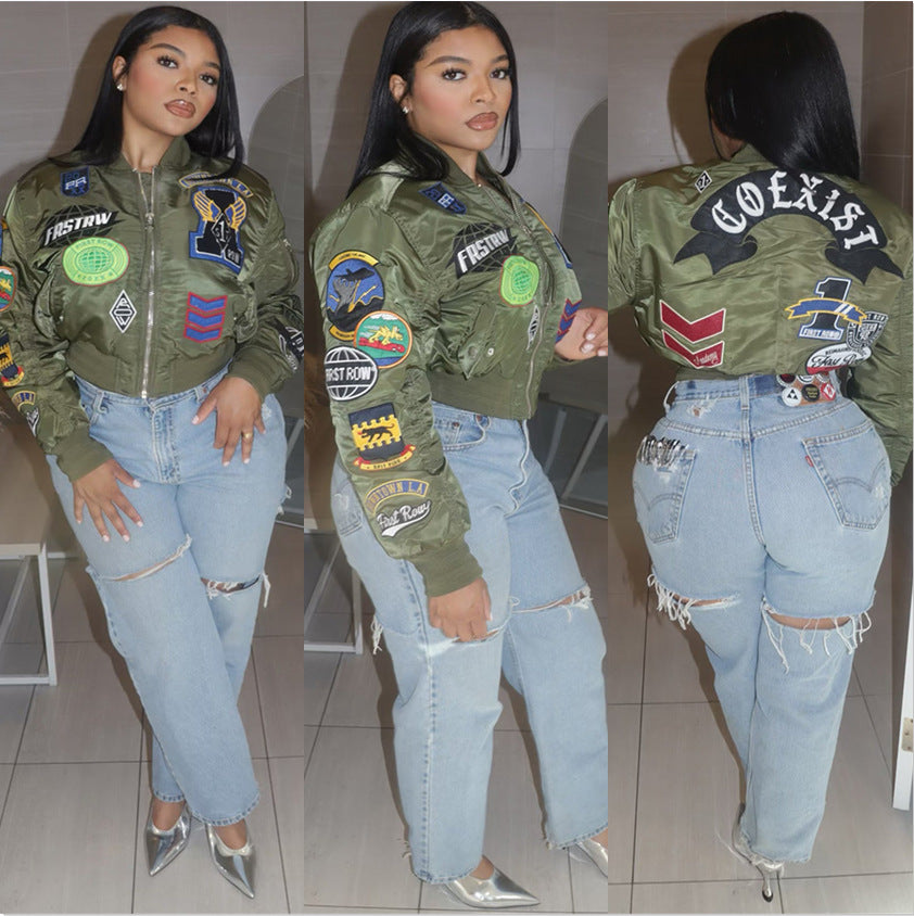 Embroidered Casual Bomber Jacket