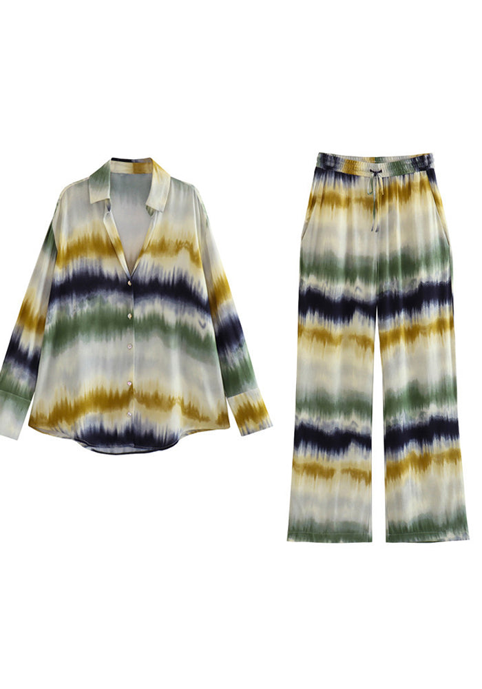 Women summer tie-dye printed shirt and trousers Two Piece Set