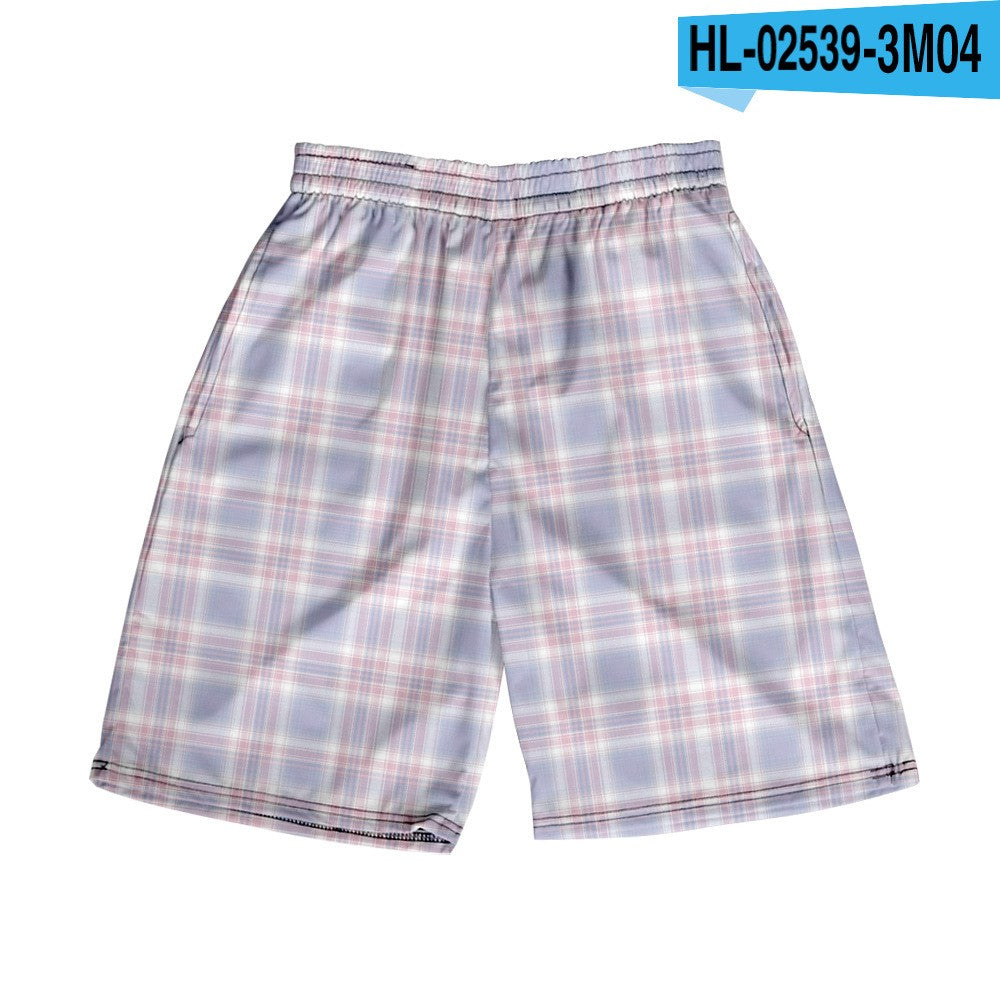 Men's Spring/Summer Hawaiian Casual Plaid Shorts 13