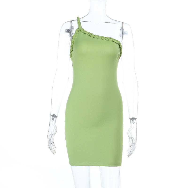 Women Summer Sexy One Shoulder Solid Bodycon Dress 5