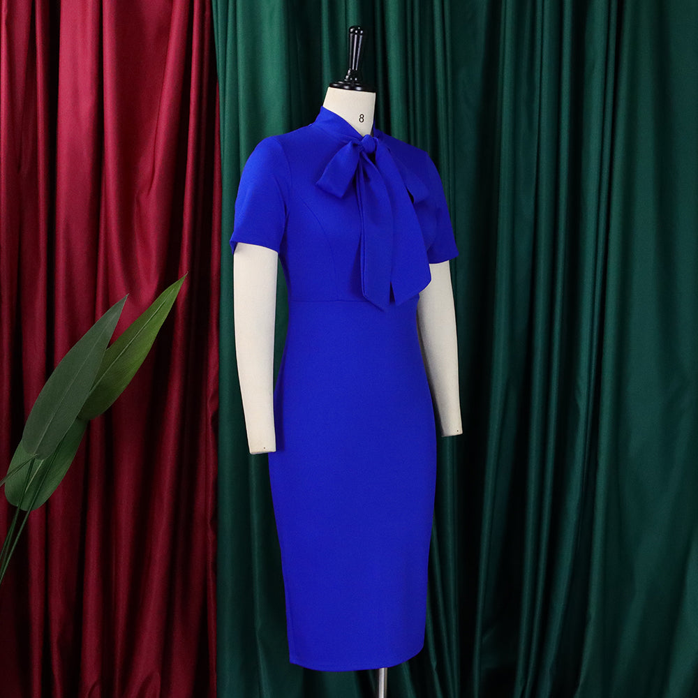 Women's Fashion Short Sleeve Lace-Up Slim Pencil Vocation Chic Dress 19