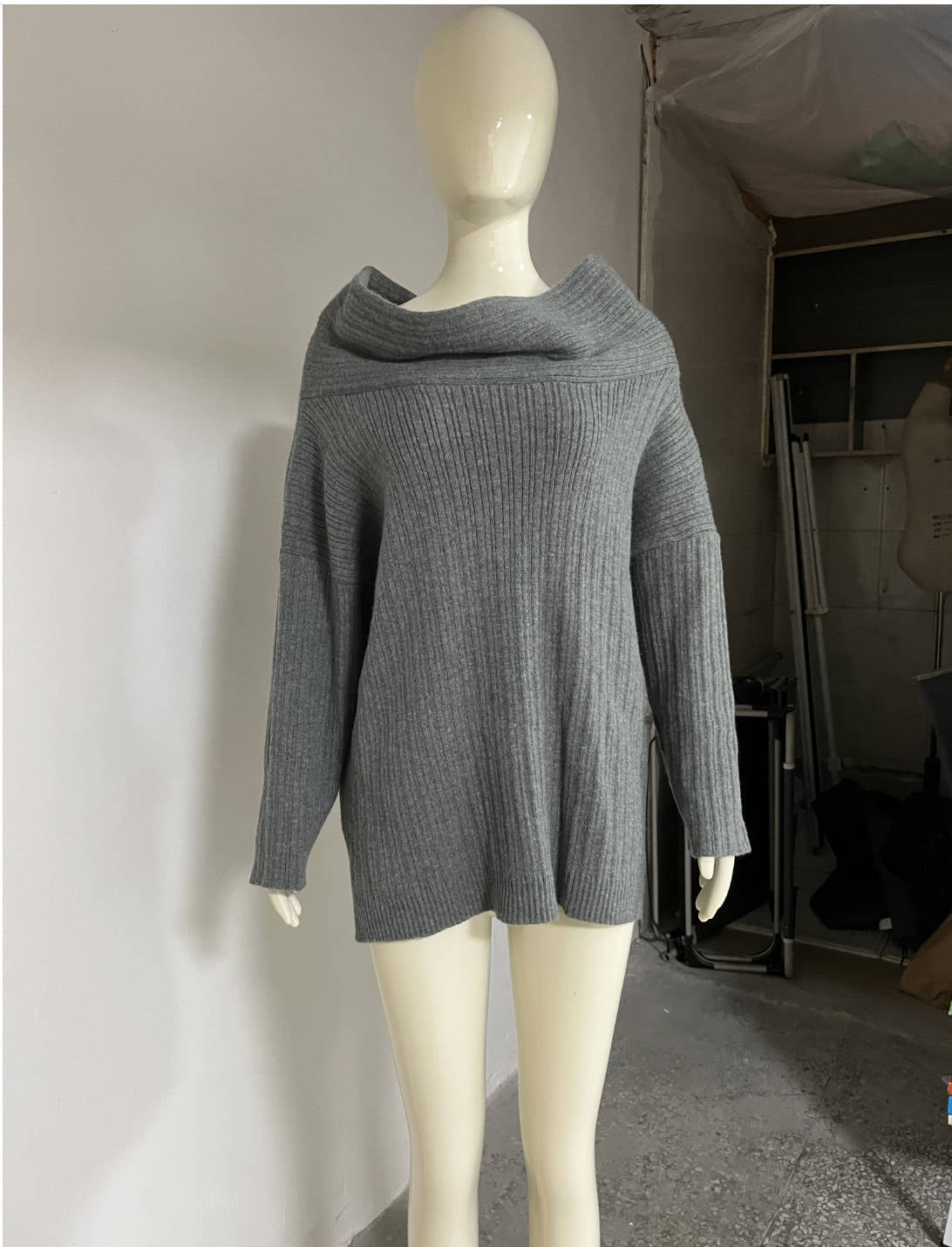 Spring And Autumn Off Shoulder Loose Casual Knitting Shirt Long Sleeve Sweater 7