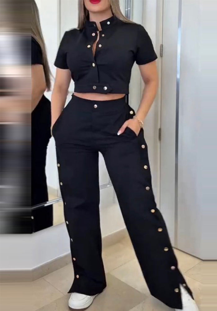 Summer Women's Fashion Short Sleeve Two-Piece Pants Set