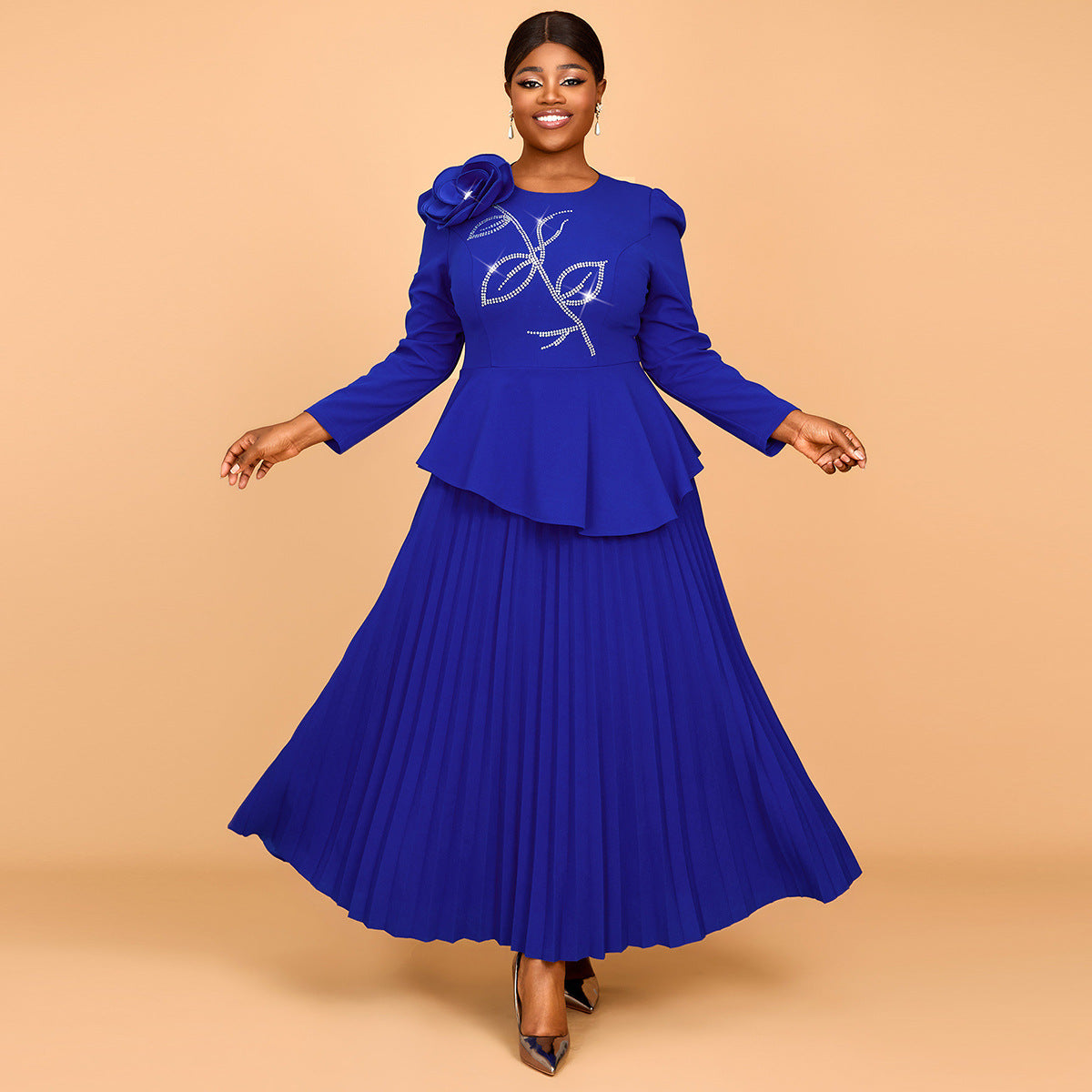 Women Rose Party Formal Party Ruffled Dress 3