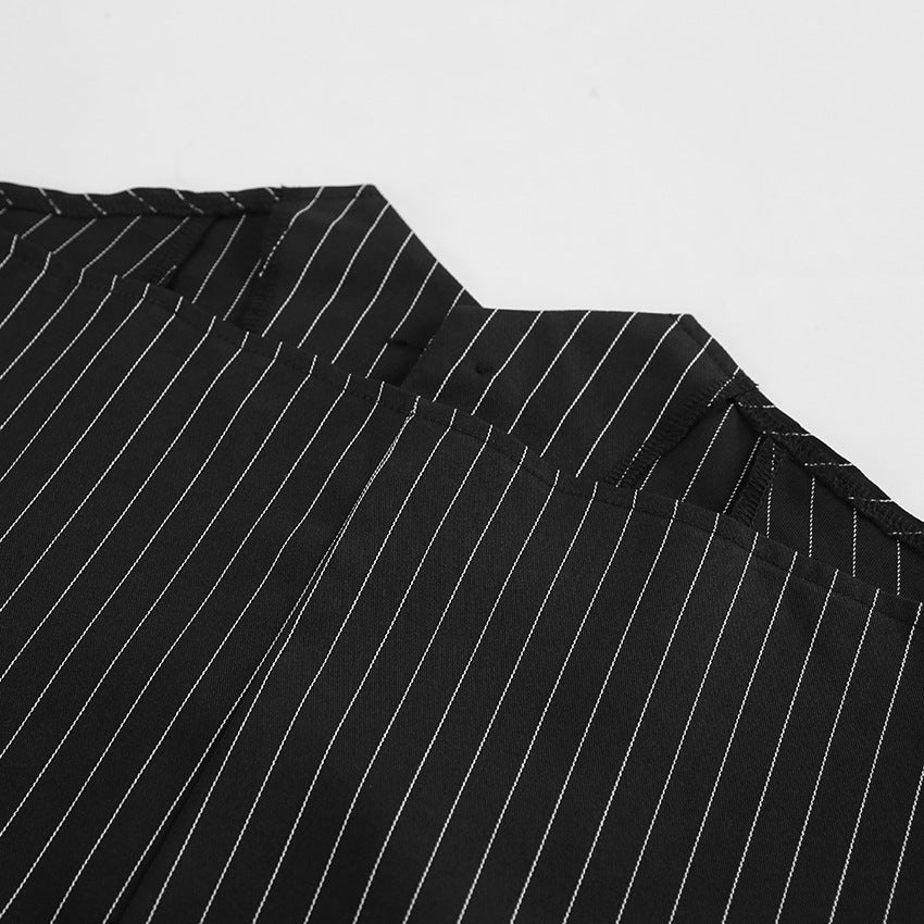 Summer Black And White Striped Chic Career Sleeveless Vest Pants Fashion Two-Piece Set 20