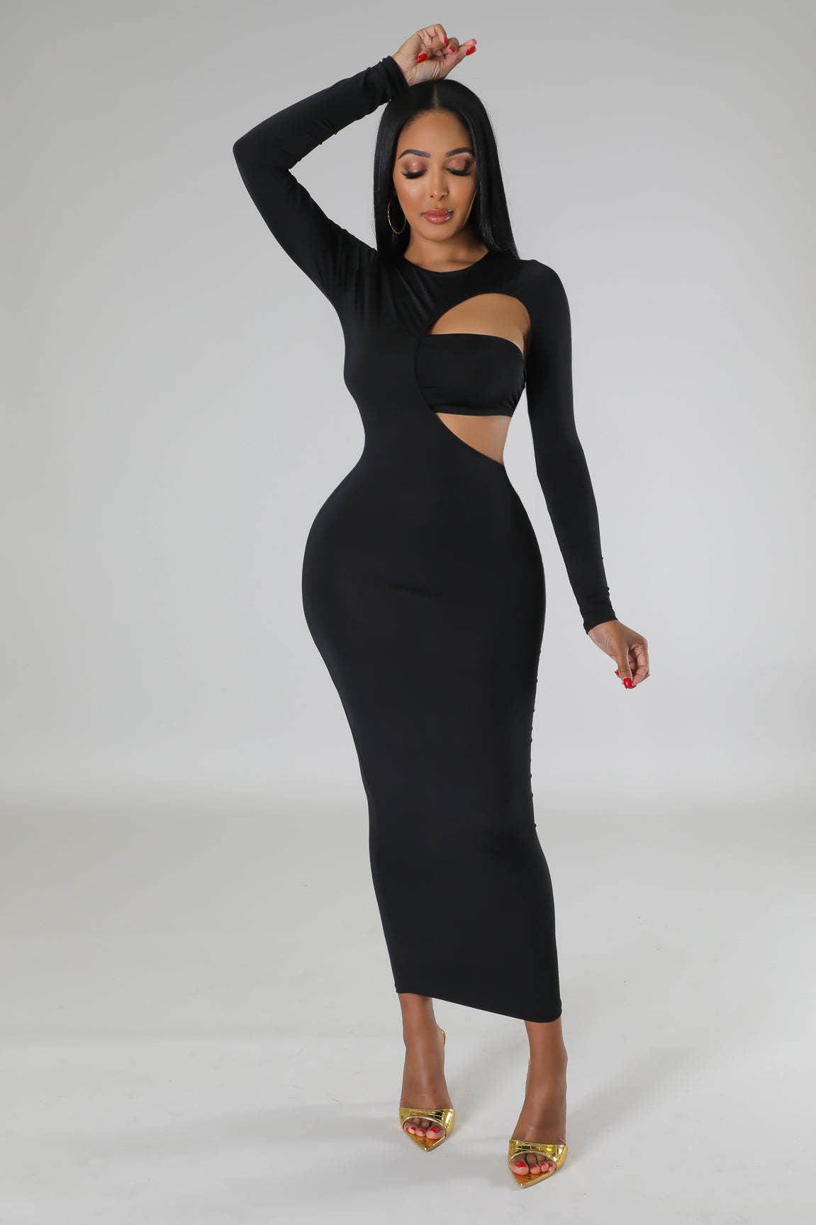 Solid Color Fashion Sexy Low Back Irregular Long-Sleeved Dress Strapless Top Two-Piece Set Women's Clothing 3