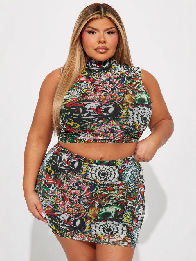 Women Sexy Print Tank Top and Skirt Two Piece Set 4