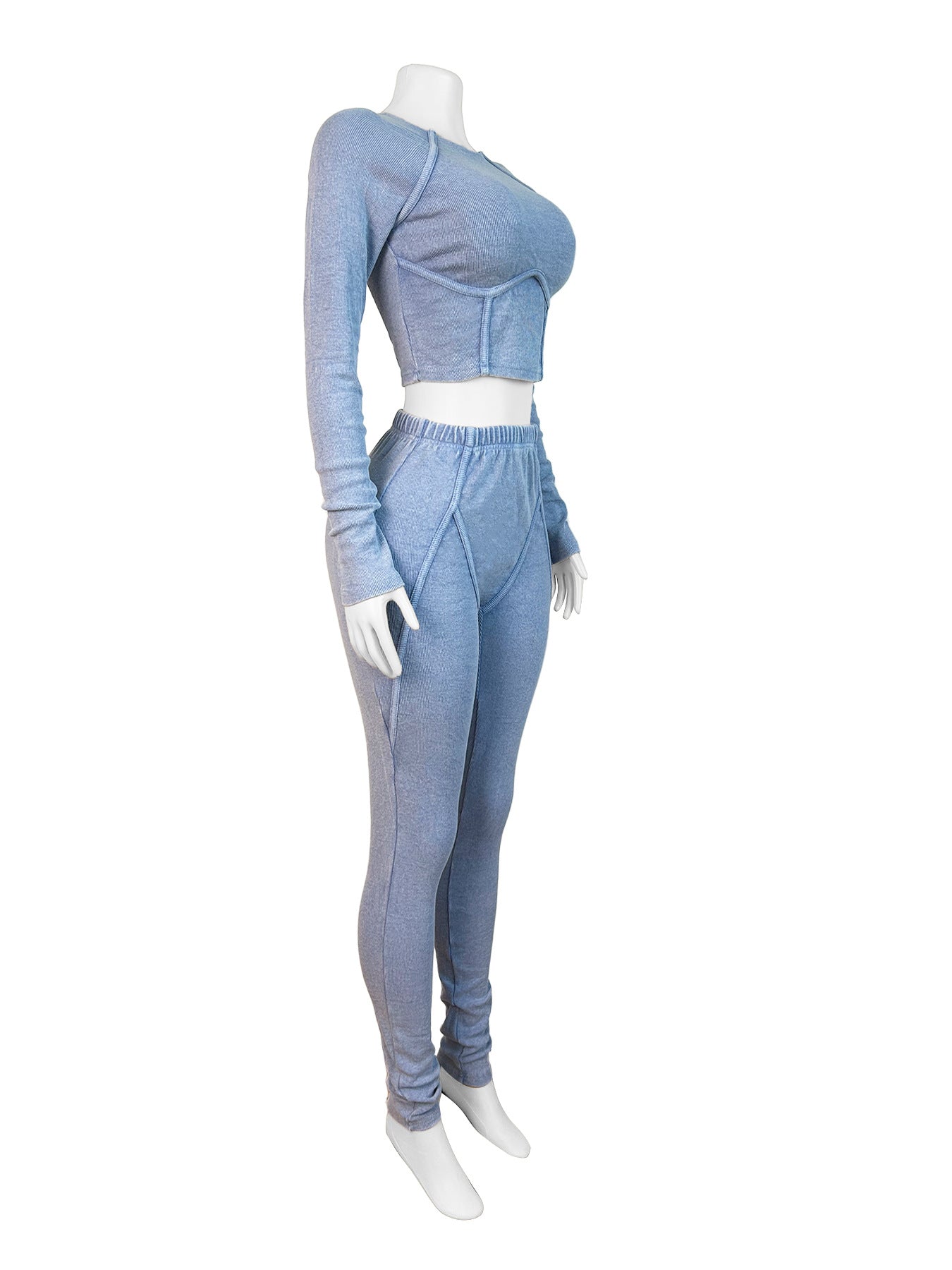 Women Casual Ribbed Washed Distressed Top and Pant Two-Piece Set 8