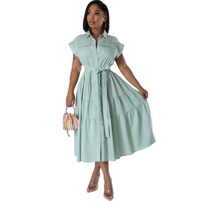 Women Casual Summer Short Sleeve Shirt Dress 5