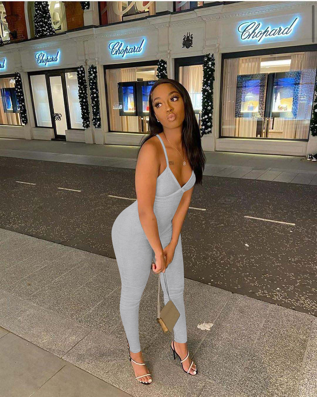 Women Solid Rib Suspender Yoga Jumpsuit 14