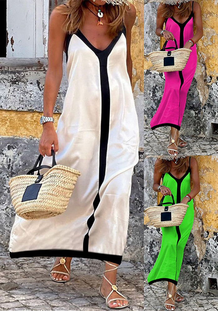 Summer Women Fashion Color Matching Strap Holidays Dress