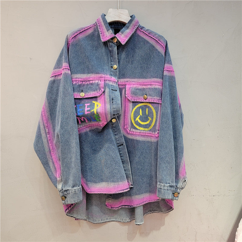 Spring Fashion Print Loose Denim Shirt 3