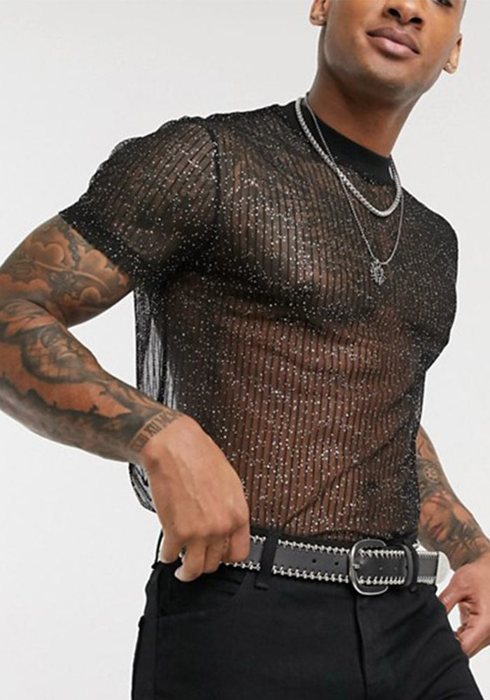 Men See-Through mesh sexy T-shirt