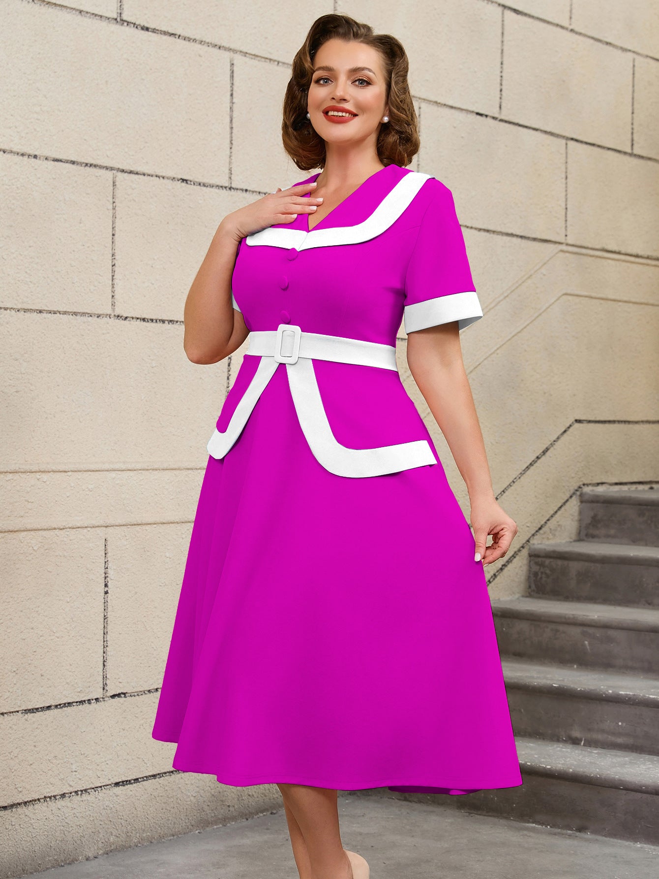 High-Waist Contrast Color A-Line Plus Size Formal Party Cocktail Dress 20