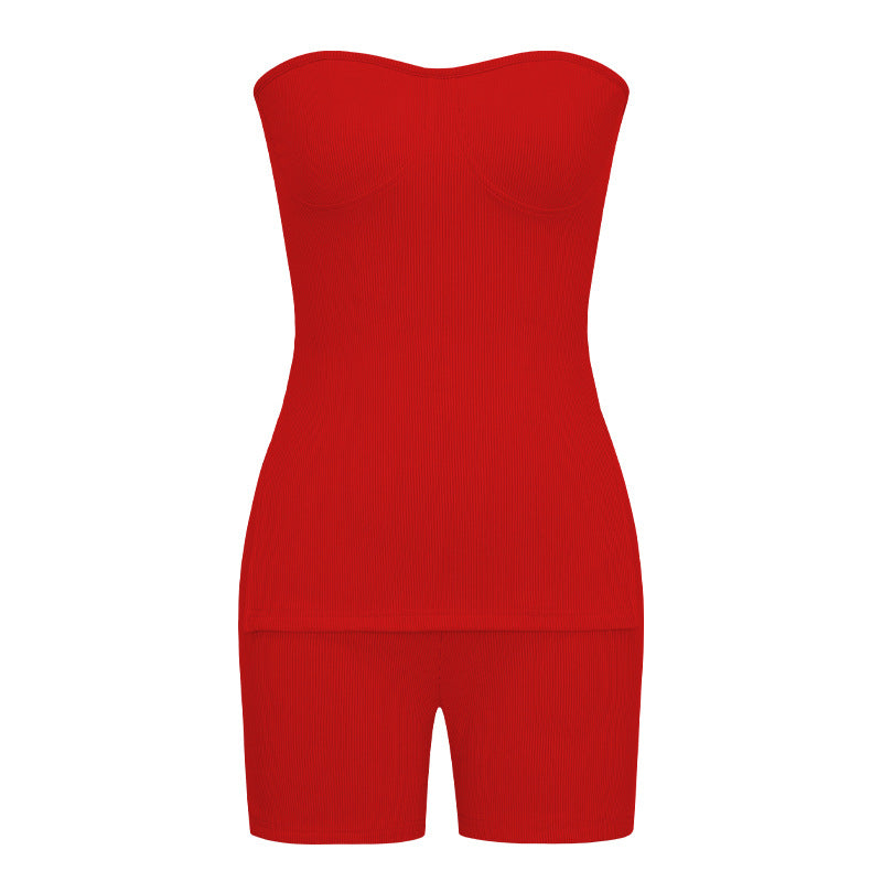 Knitting Ribbed Summer Solid Color Fashion Casual Suit 36