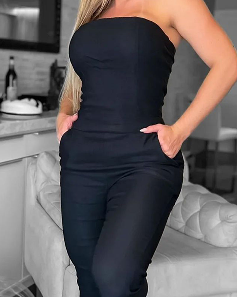 Chic Women'S Black Sexy Strapless Tight Fitting Jumpsuit 4