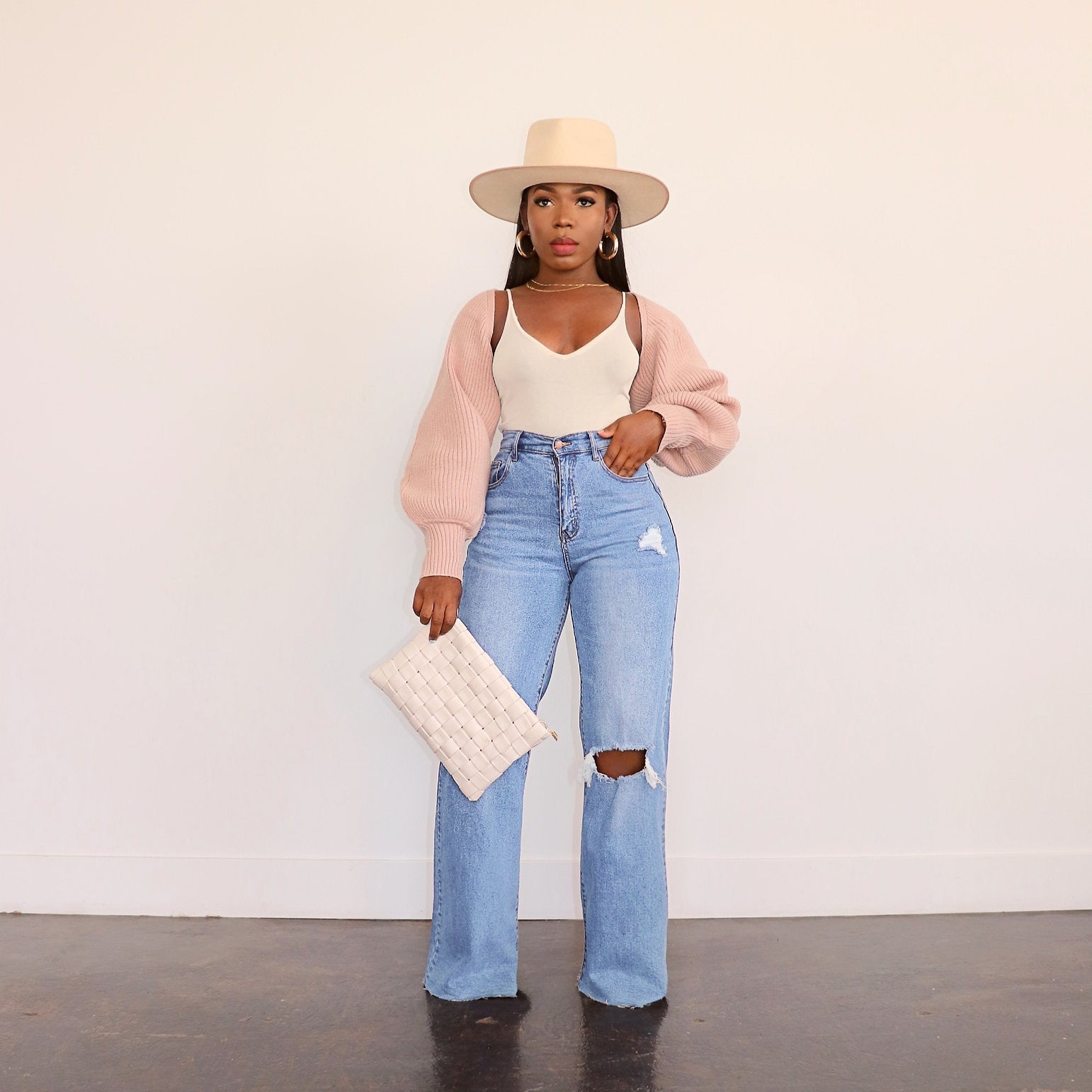 Women Ripped Denim Washed Wide Leg Straight Pants 12