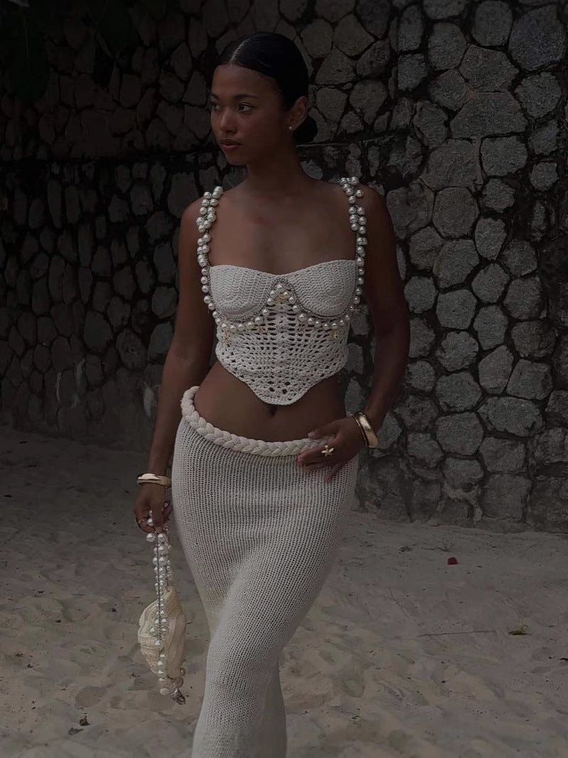 Spring/Summer Sexy Solid Color Crop Strap Beaded Top 10