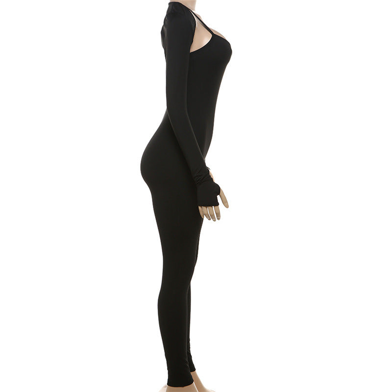 Summer Fashion Sexy Tight Fitting Slim Fit Strap Jumpsuit Long Sleeve Cape Top Set 5