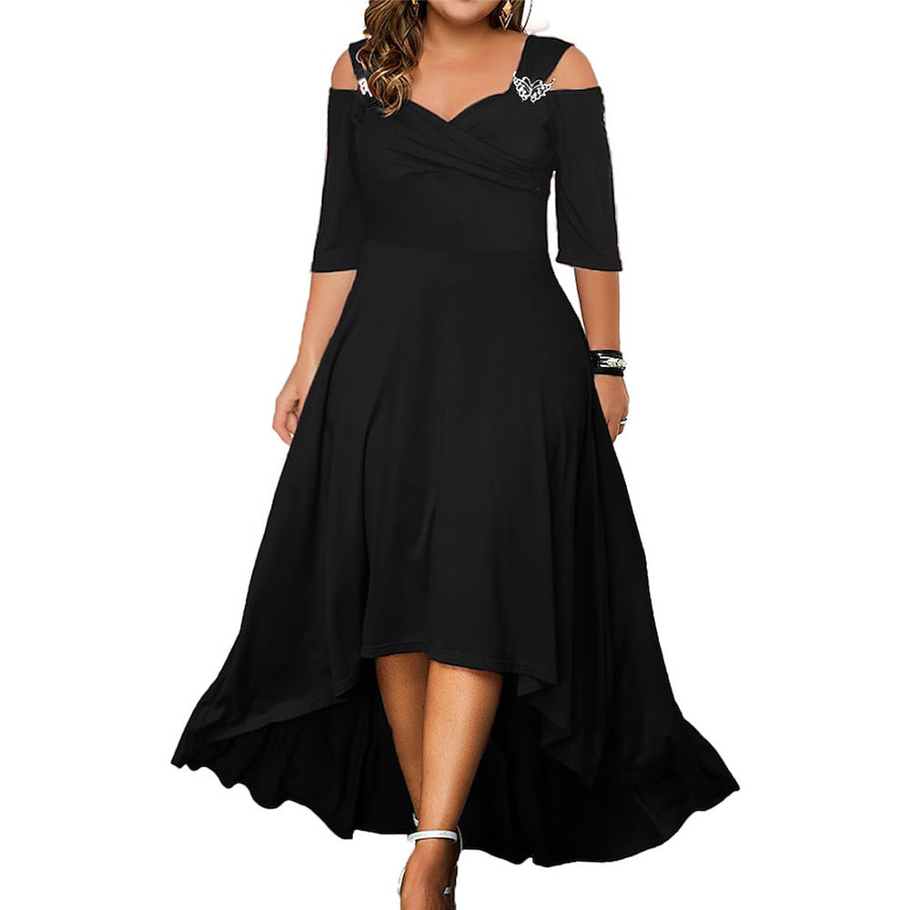 Solid Color Sexy Off Shoulder Swing Dress Summer Plus Size Women's Maxi Dress 3