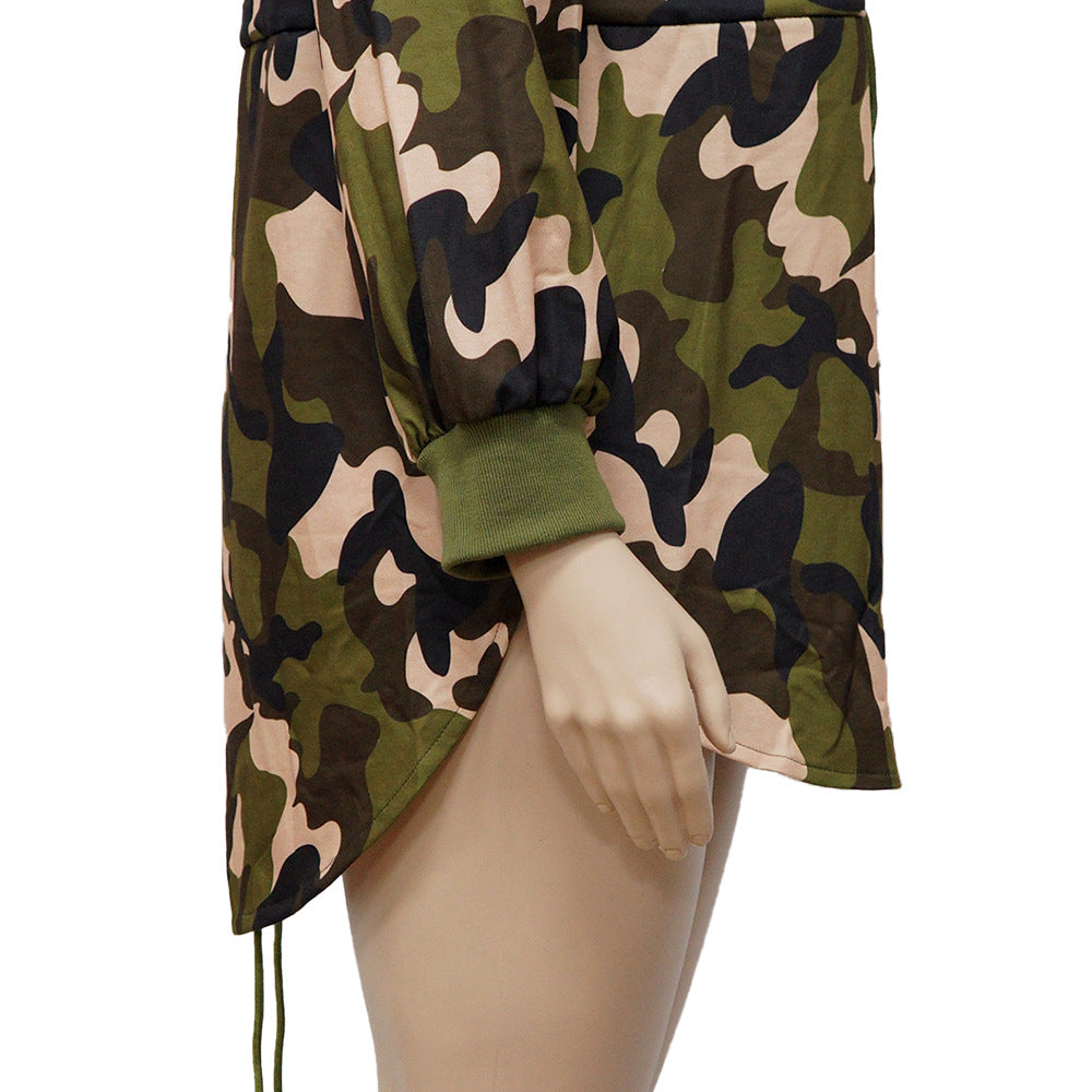 Women's Camouflage Print Lace-Up Slim Fit Casual Fashion Plus Size Dress 10