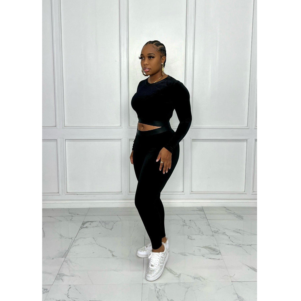 Women Sexy Veet Top and Pant Two-Piece Set 5