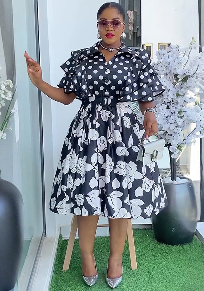 Print Shirt Plus Size A-Line Dress African Women's Wear
