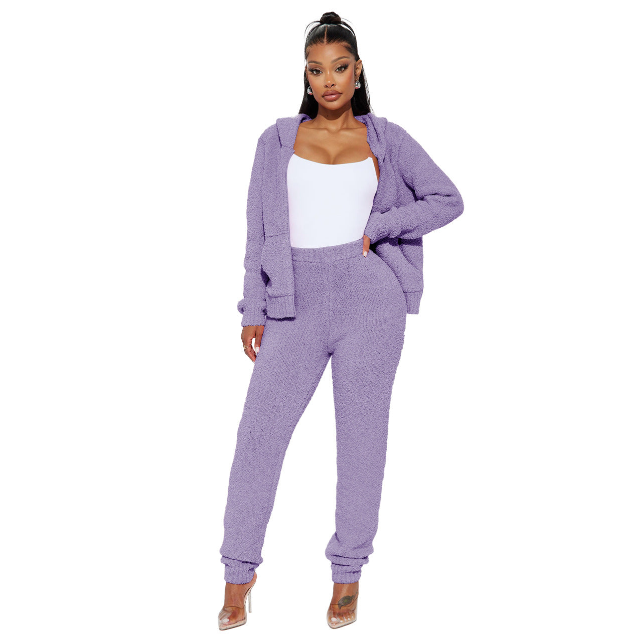 Women's Fashion Casual Hooded Fleece Two-Piece Pants Set Women's Clothing 5