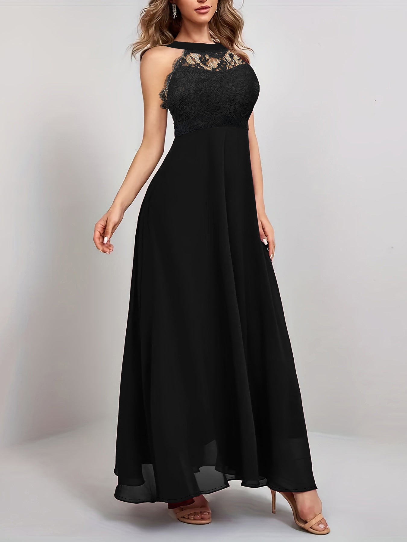 Women spring and summer lace patchwork sleeveless maxi dress