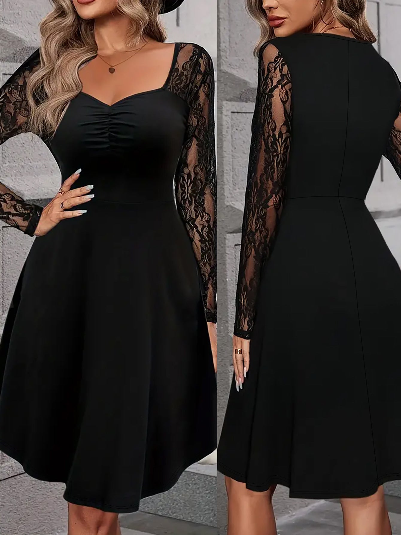 Women's Fashion Elegant Lace Patchwork A-Line Plus Size Dress 3