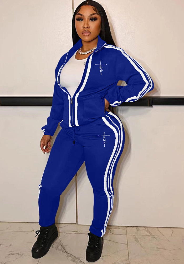 Women'S Fashion Casual Patchwork Zipper Two Piece Tracksuit