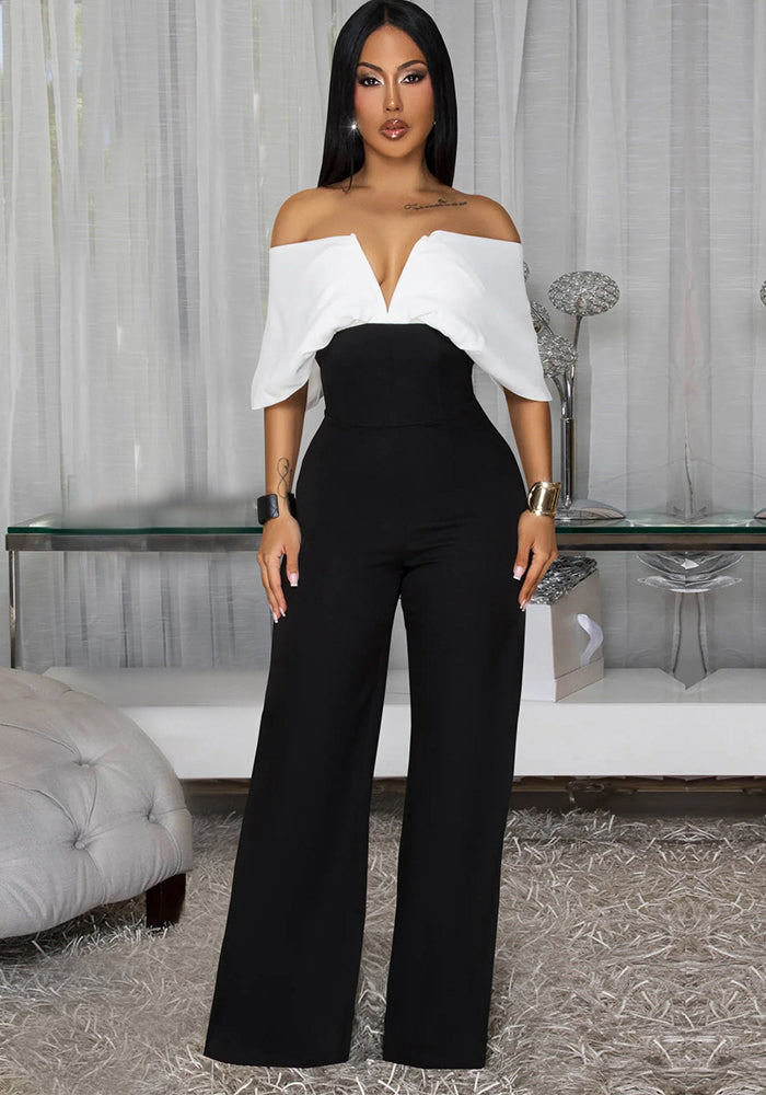 Women Casual V-Neck Backless Wide-Leg Jumpsuit