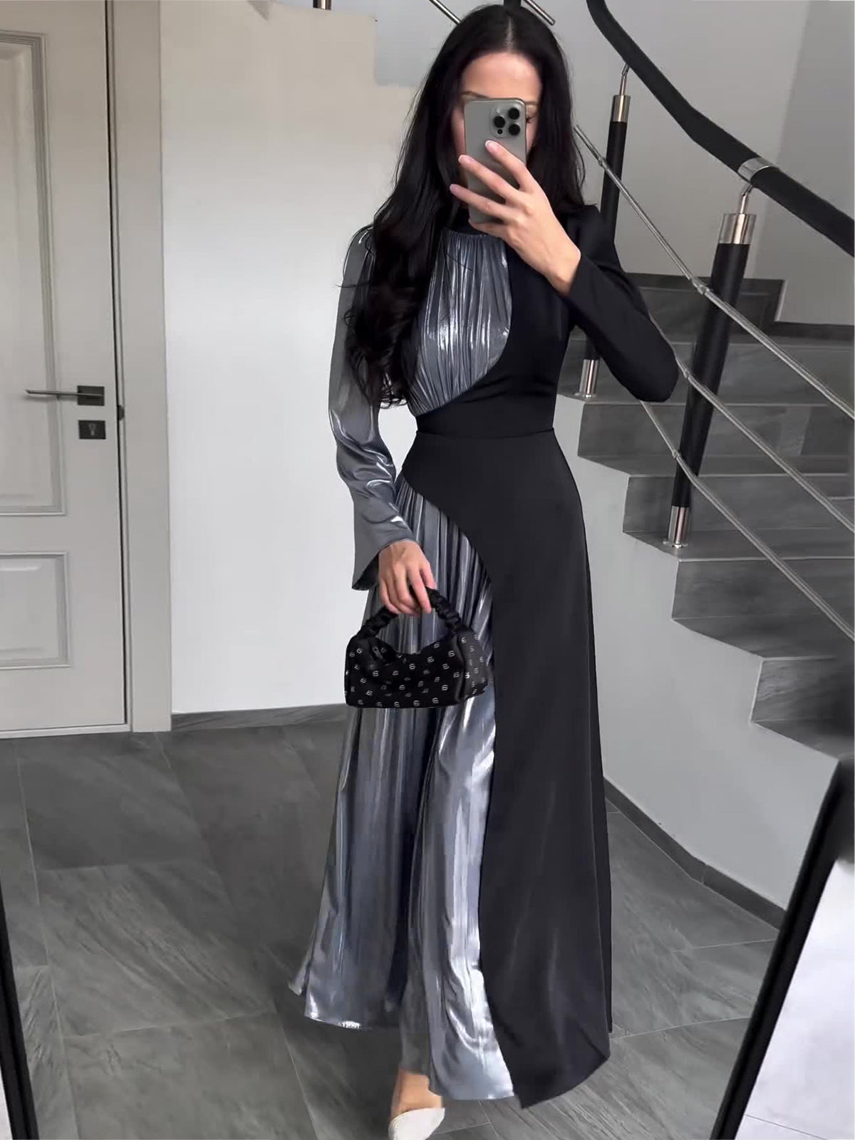 Spring Long Sleeve Slim Lace-Up Women's Irregular Long Fashion Dress 3