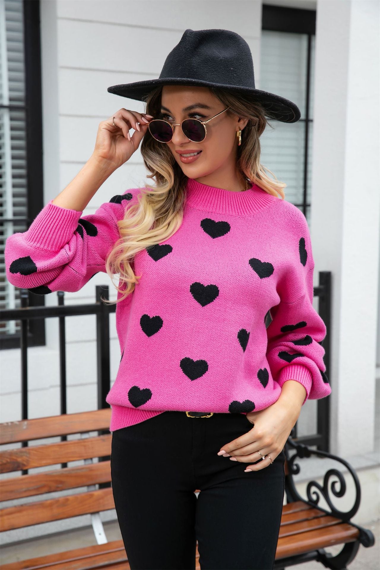 Women's Valentine's Day Sweater Heart Print Knitting Shirt 19