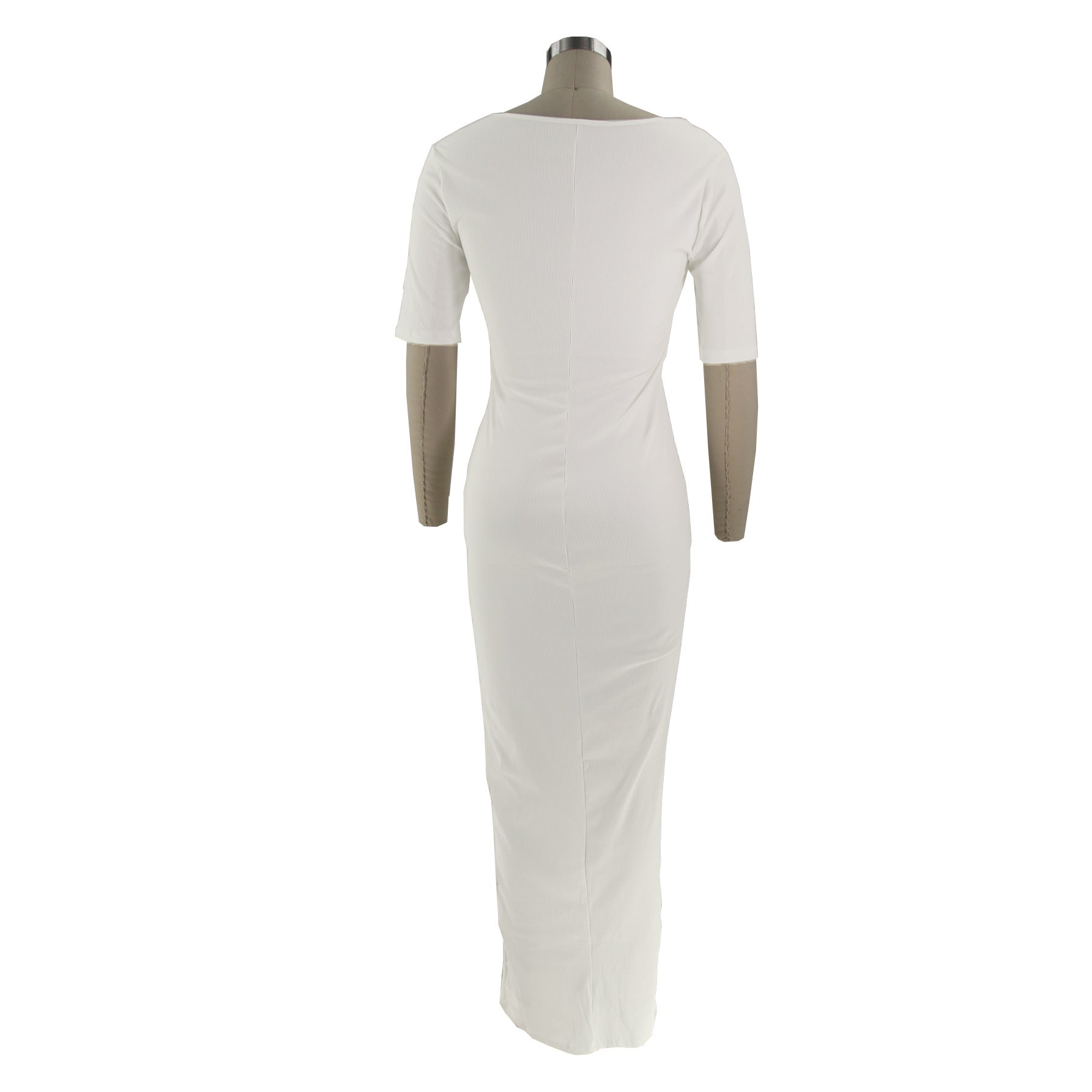 Women U-neck Short Sleeve Solid Ribbed Maxi Dress 18