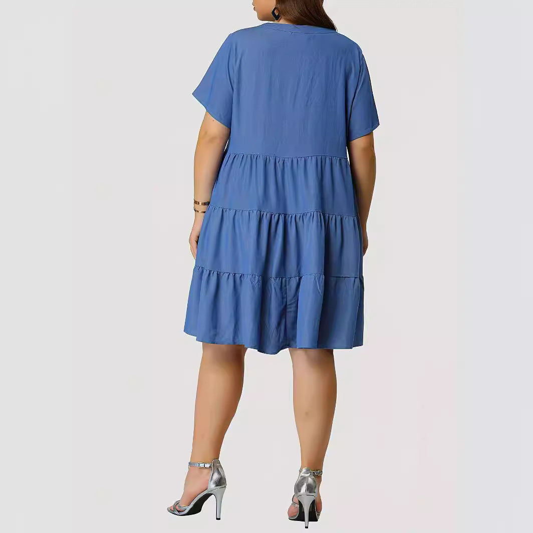 Plus Size Women Short Sleeve Multi-Layer Dress