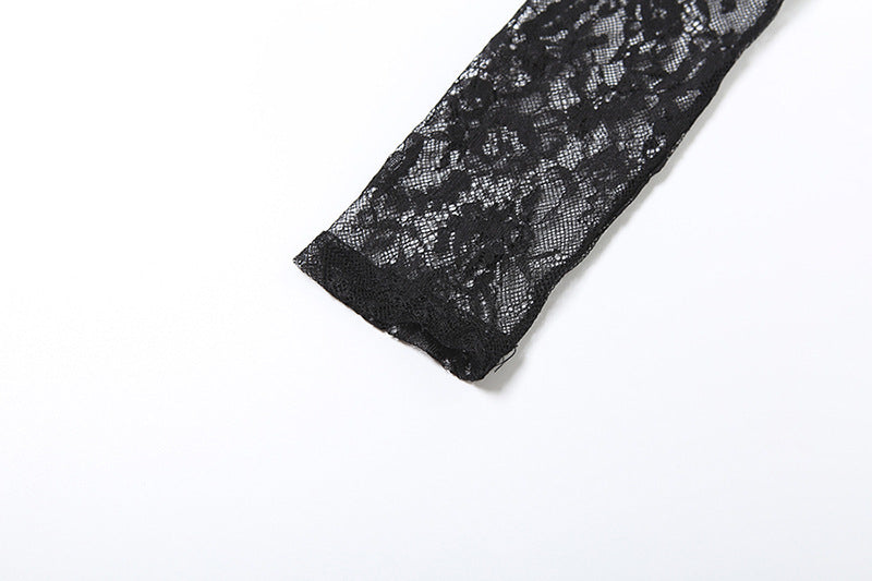 Women autumn sexy mesh see-through top and long skirt two-piece set 13